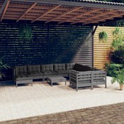 11 pcs conjunto lounge de jardim c/ almofadões pinho cinza