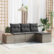 vidaXL Conjunto de sofá de jardim com 4 peças e almofadas cinza em rattan de poliéster e acácia