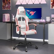 vidaXL Cadeira gaming giratória couro artificial branco e rosa