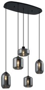 Candeeiro suspenso moderno preto com vidro fumado 5-luzes - Sheena Moderno