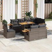 vidaXL 9 pcs conjunto sofás jardim almofadões vime PE/acácia cinzento