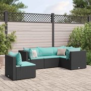 vidaXL 5 pcs conjunto lounge de jardim c/ almofadões vime PE preto