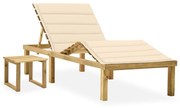 vidaXL Espreguiçadeira de jardim com mesa e almofadão pinho impregnado