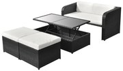 4 pcs conjunto lounge de jardim c/ almofadões vime PE preto