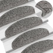 vidaXL Tapetes de escada 15 peças 65x21x4 cm cinza semicircular grande