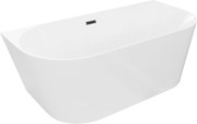 Mexen Oval Slim banheira independente de parede 170 x 80 cm, branca, transbordamento preto - 52661708000-70
