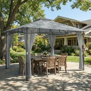 Carpa para Jardim com Telhado Duplo Gazebo com Paredes de Rede UPF50+ para Exterior Terraço 360x300x275 cm Cinzento