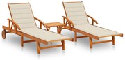 vidaXL Espreguiçadeiras com mesa e almofadões 2 pcs acácia maciça