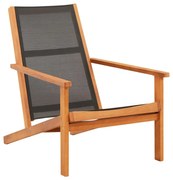 vidaXL Cadeira lounge de jardim eucalipto maciço e textilene preto