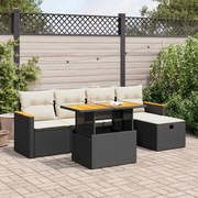 vidaXL 6 pcs conjunto sofás de jardim c/ almofadões vime PE preto