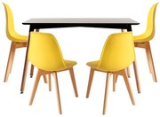 Conjunto Mesa Tower Retangular 120 x 80 cm Preta e Pack 4 Cadeiras Synk Basic - Amarelo