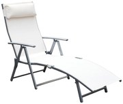 Outsunny Espreguiçadeira para Piscina Dobrável Jardim Encosto Ajustável 7 Posições Apoio Cabeça Confortável 137x63,5x100,5 cm Creme | Aosom Portugal