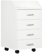 Vinsetto Bloco de Gavetas Móvel Auxiliar com 4 Gavetas Bancada Superior de Armazenamento 4 Rodas e 2 Freios para Estúdio Escritório 40x36x65cm Branco