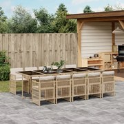 vidaXL 11 pcs conjunto de jantar p/ jardim com almofadões vime PE bege