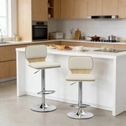 Conjunto de 2 Bancos de Bar Giratórios com Altura Ajustável Estofados em Tecido Tipo Linho com Base em Aço 41x47,5x81-102 cm Bege