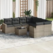 vidaXL 9 pcs conjunto sofás p/ jardim com almofadões vime PE cinzento