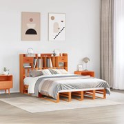 vidaXL Cama com estante sem colchão 140x190 cm pinho maciço