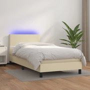 Cama box spring c/ colchão/LED 80x200 cm couro artificial creme