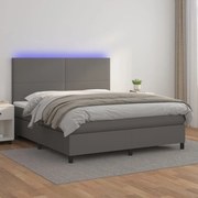 vidaXL Cama box spring c/ colchão/LED 180x200cm couro artificial cinza