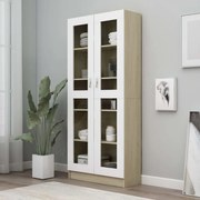 vidaXL Armário vitrine 82,5x30,5x185,5cm contraplacado branco/carvalho
