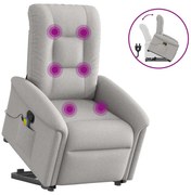 vidaXL Poltrona elevatória de massagens tecido cinzento-nublado
