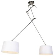 Candeeiro de suspensão em aço com abajures de linho branco 35 cm 2-luzes - Blitz Country / Rústico,Moderno