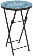 Outsunny Mesa Auxiliar Redonda Mesa de Jardim Dobrável com Bancada em Mosaico e Pés com Almofadas Antiderrapantes Ø35,5x55 cm Azul