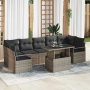 vidaXL Conjunto de Sofá de Jardim com 8 Peças e Almofadas Cinza em Rattan Sintético