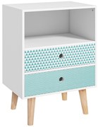 HOMCOM Mesa de Cabeceira com 2 Gavetas e Prateleira Aberta Mesa de Cabeceira Multiuso 45x30x65 cm Branco e Azul | Aosom Portugal