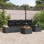 vidaXL Conjunto de Sofá de Jardim com 6 peças e almofadas em poly rattan preto