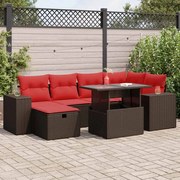 vidaXL 7 pcs conjunto sofás jardim c/ almofadões vime PE/acácia preto