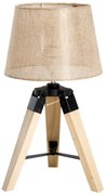 HOMCOM Candeeiro de Mesa Moderno e Original com Base de Tripé e Tela de Tecido de Linho para Dormitório ou Sala de Estar Lâmpada E27 Máx. 40W 24x24x45cm Creme e Madeira