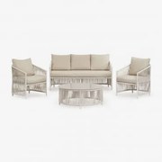 Conjunto De Jardim Com Sofá De 2 Lugares, 2 Poltronas E Mesas De Centro Em Alumínio E Corda Trançada Sophie. Gardénia Branco - Sklum