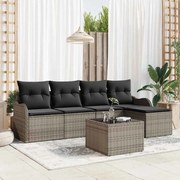 vidaXL Conjunto de Sofá de Jardim de 5 Peças com Almofadas Pretas em Rattan Sintético