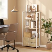 Estante para Livros com Armário e 2 Gavetas de Armazenamento para Escritório Sala de Estar 58x24x122 cm Madeira e Branco