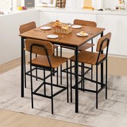 Conjunto de mesa de bar de 5 peças com mesa e 4 bancos de nogueira