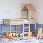 vidaXL Cama alta c/ escada e telhado 90x190 cm pinho maciço