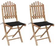 vidaXL Cadeiras de jardim dobráveis c/ almofadões 2 pcs bambu