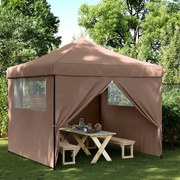 vidaXL Tenda p/ festas pop-up dobrável com 4 paredes laterais castanho
