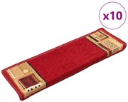 vidaXL Tapetes de escadas adesivos 10 pcs 65x21x4 cm vermelho