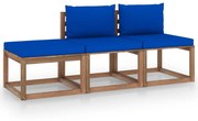 3 pcs conjunto lounge de paletes + almofadões pinho impregnado