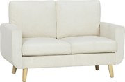 HOMCOM Sofá de 2 Lugares em Veludo 134 cm com Pés de Madeira Encosto Espesso Sofá Moderno para Sala Quarto Creme | Aosom Portugal