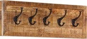 vidaXL Cabide de parede com 5 ganchos madeira de mangueira maciça