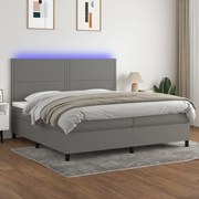 Cama box spring c/ colchão e LED 200x200 cm tecido cinza-escuro