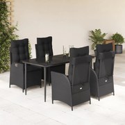 vidaXL 5 pcs conjunto de jantar p/ jardim c/ almofadões vime PE preto