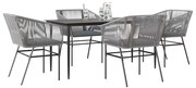 vidaXL Conjunto jantar jardim 5 peças almofadas vidro vime cinzento PE