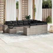 vidaXL 11 pcs conjunto sofás de jardim c/ almofadões vime PE cinzento