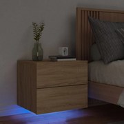 vidaXL Mesa de cabeceira de parede com luzes LED carvalho sonoma