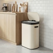 Caixote do lixo com sensor, caixote do lixo automático de 50 L, tampa com fecho suave creme