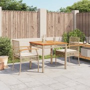 vidaXL 3 pcs conjunto de jantar p/ jardim com almofadões vime PE bege